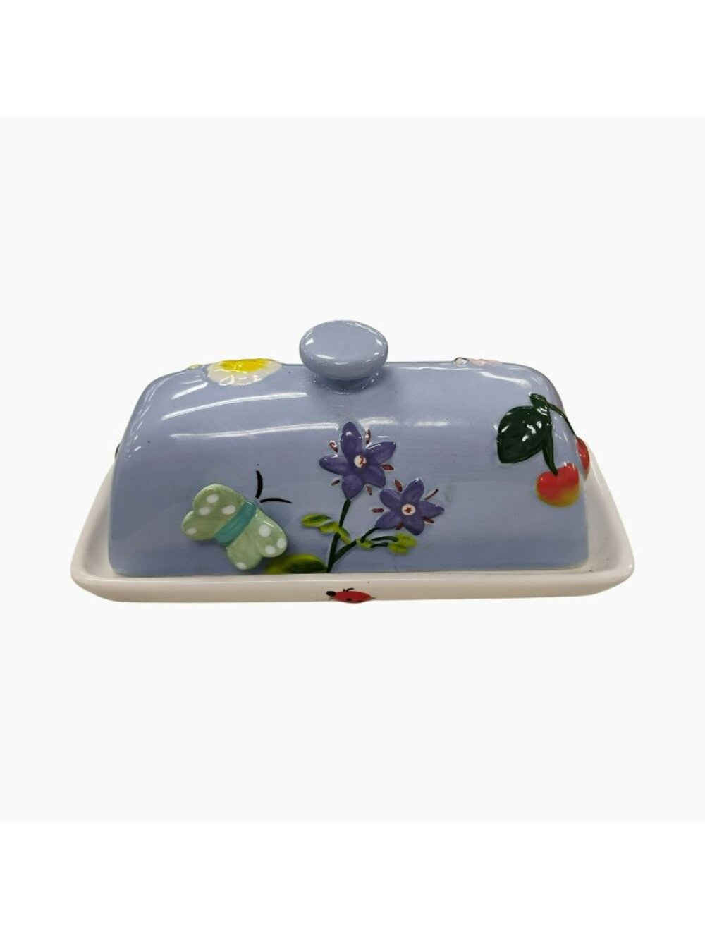 Anthropologie Ceramic Butter Dish, Floral Butterfly Cottagecore Dining Decor